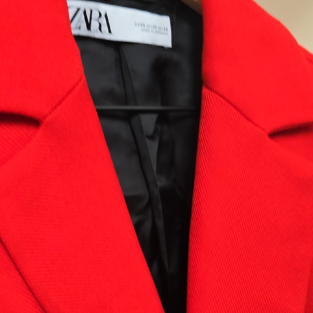 Zara Red Belted Trench Coat with Notch Lapel - Picture 7 of 9
